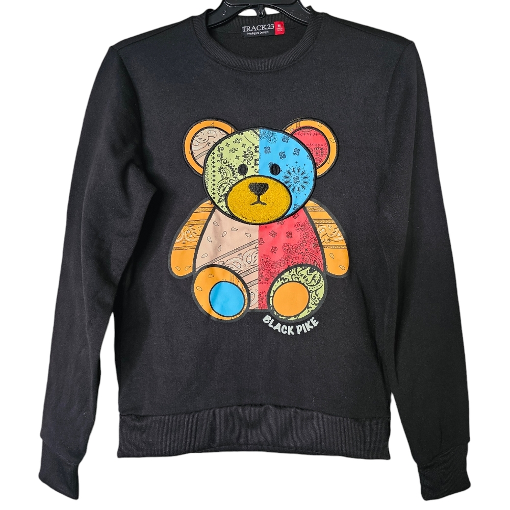 TRACK 23 Unisex Patchwork Teddy Bear Sweatershirt Size‎ Medium